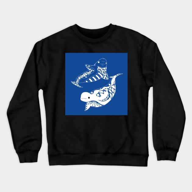 blue ocean beluga whales in ecopop pattern Crewneck Sweatshirt by jorge_lebeau